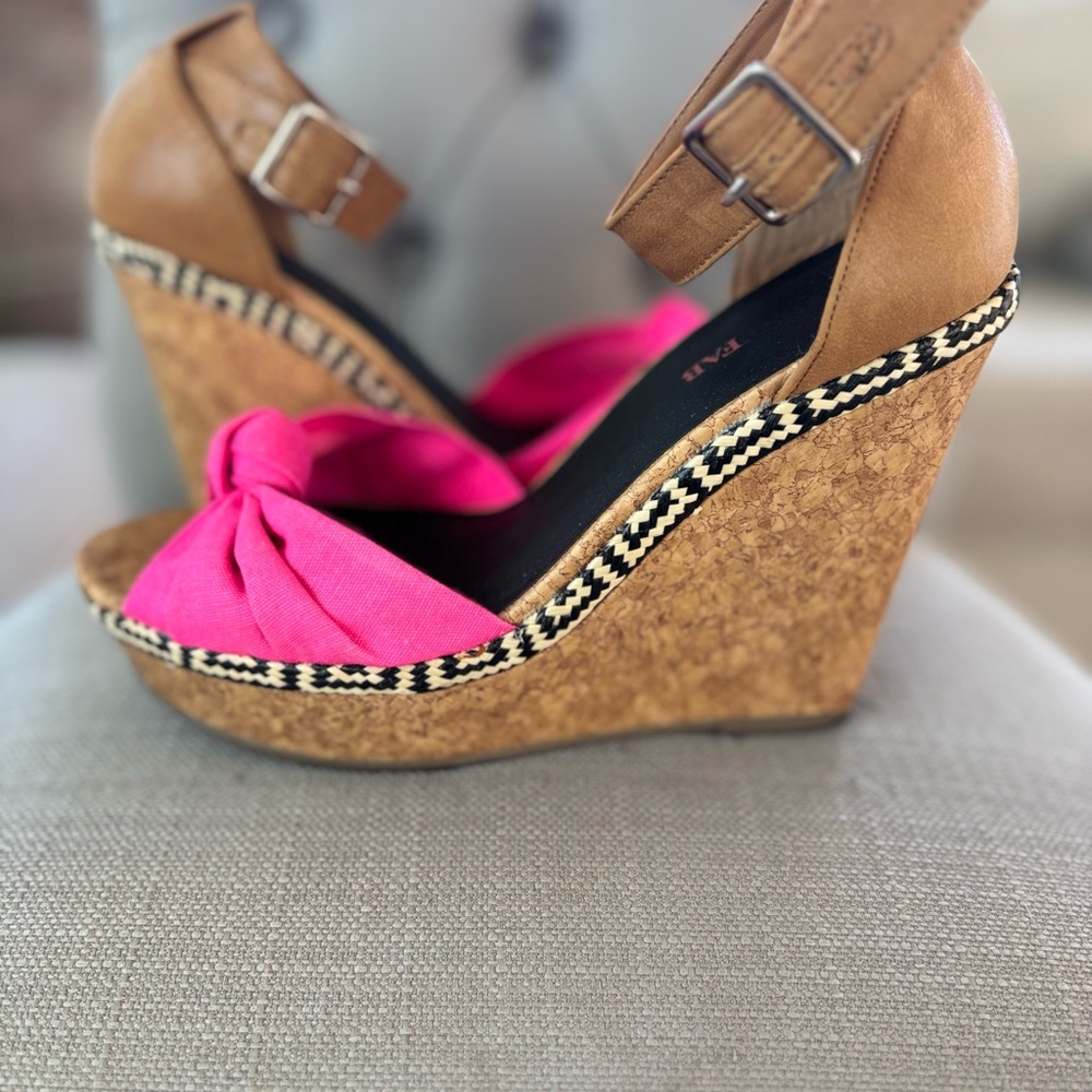 Stylish Pink and Tan Wedge Sandals